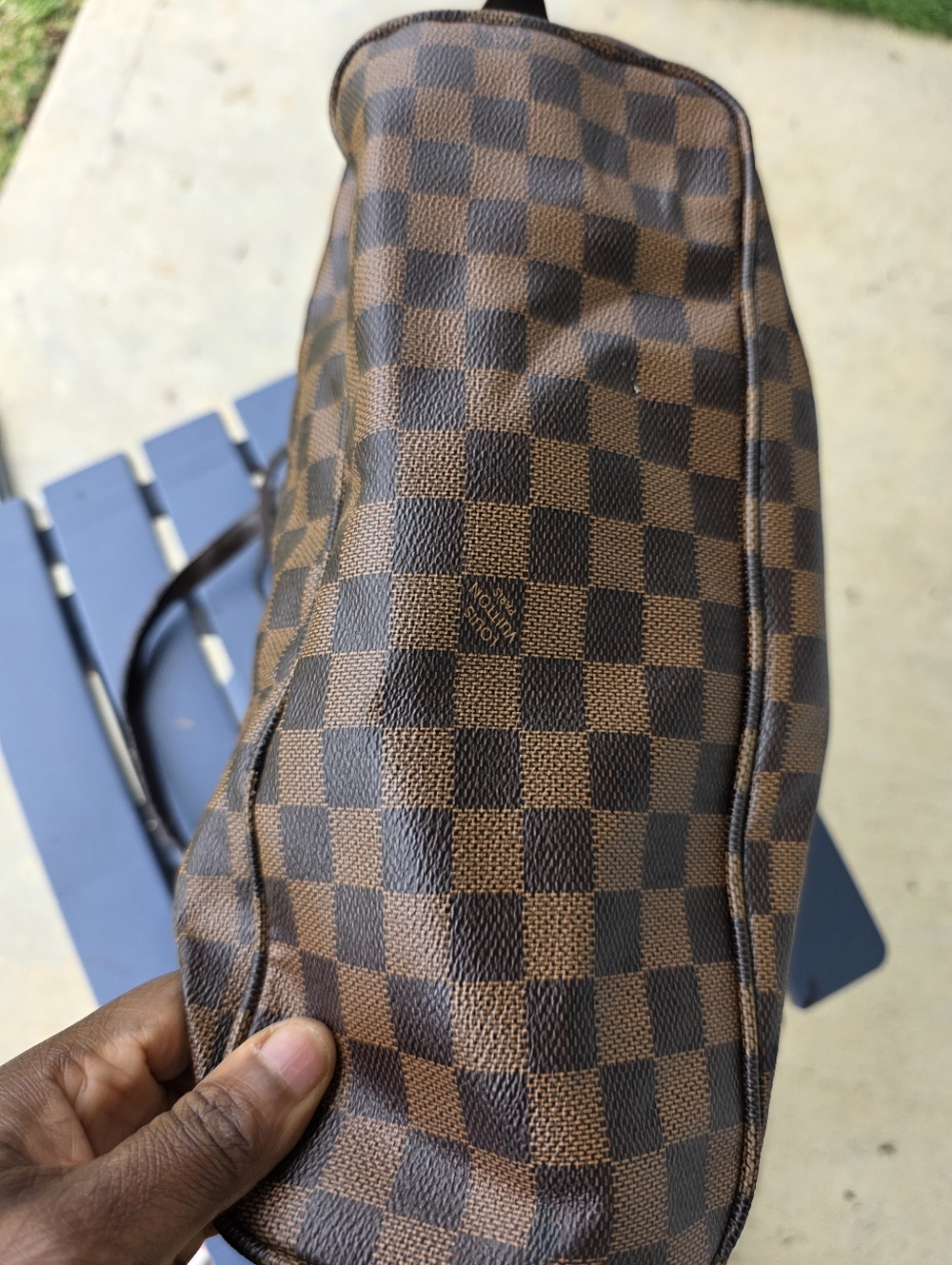 Louis Vuitton Brown Checkered Shoulder Top Handle Bag Women 11x13 Inches - Picture 10 of 15